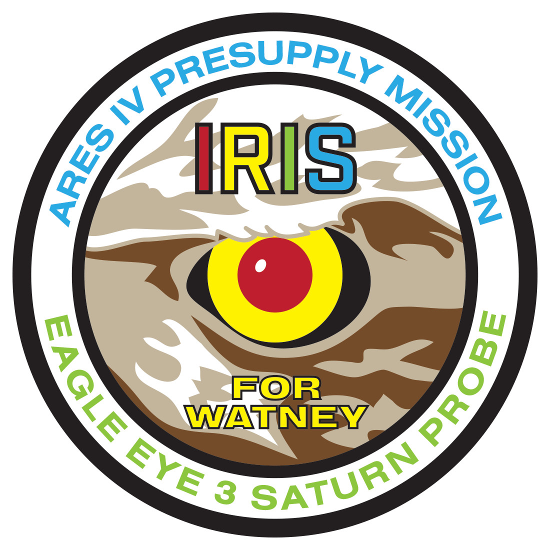 Early design for the IRIS mission patch. Feedback suggested (correctly) that the picture elements took the mission names TOO literally. The "For Watne
