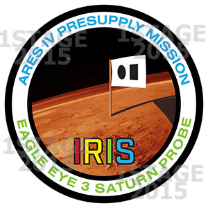 Final design for IRIS mission patch, from The Martian. Note the SOS flag on the surface, deliberately shown in black and white versus the traditional