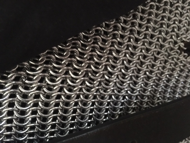 IMG 1032 14 Gauge Aluminum butted chain mail in a 1 to 4 European pattern.