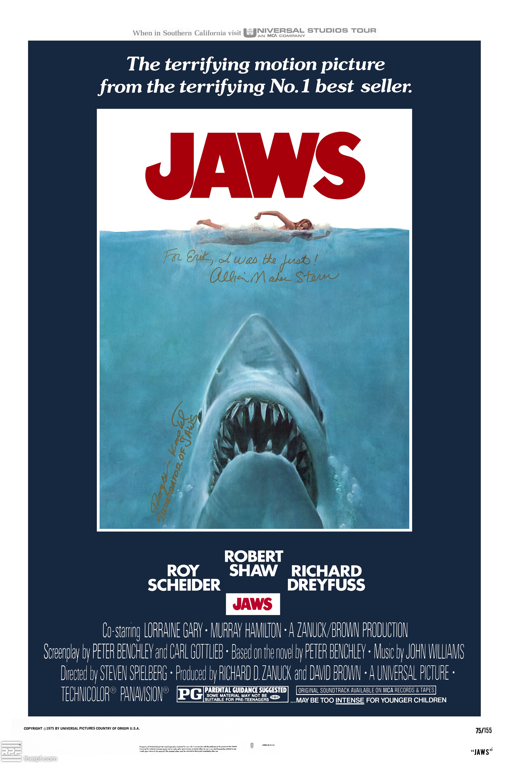 Jaws one sheet signed by Roger Kastel and Allison Maher Stern