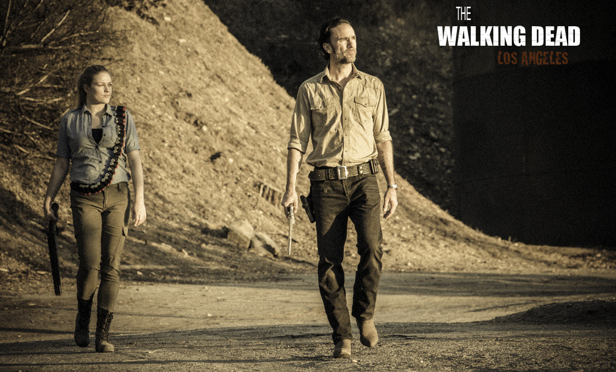 Rick and Andrea heading down a remote road, watching for Walkers.
(Walking Dead)