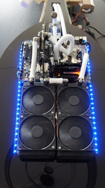 the watercooled pc running , assembled for the 2011 coolermaster casemod contest